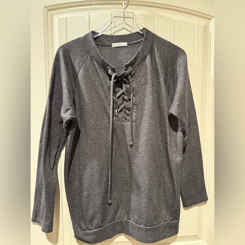 Cherish Charcoal Lace-Up Women's Sweater
